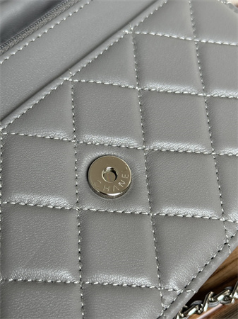Chanel Wallet On Chain Lambskin Silver Tone Metal Grey AP0250