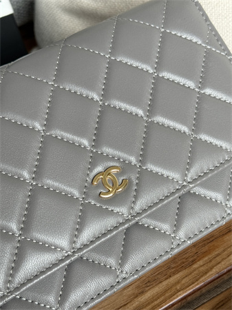 Chanel Wallet On Chain Lambskin Gold Tone Metal Grey AP0250