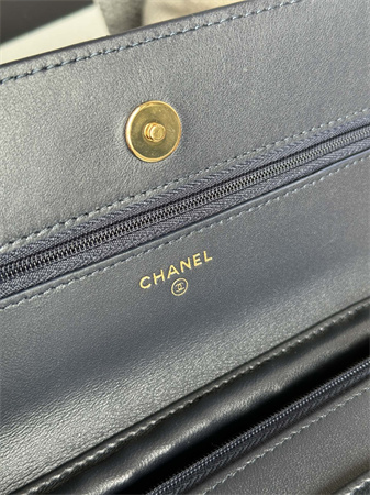 Chanel Wallet On Chain Lambskin Gold Tone Metal Navy AP0250