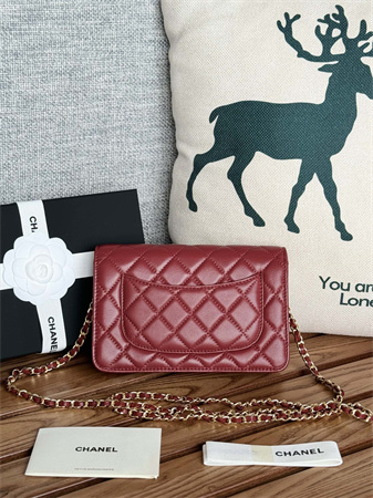Chanel Wallet On Chain Lambskin Gold Tone Metal Burgundy AP0250