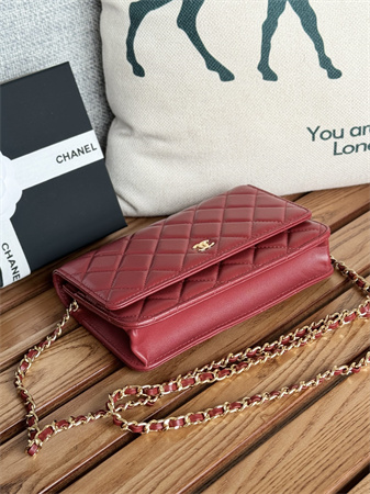 Chanel Wallet On Chain Lambskin Gold Tone Metal Burgundy AP0250