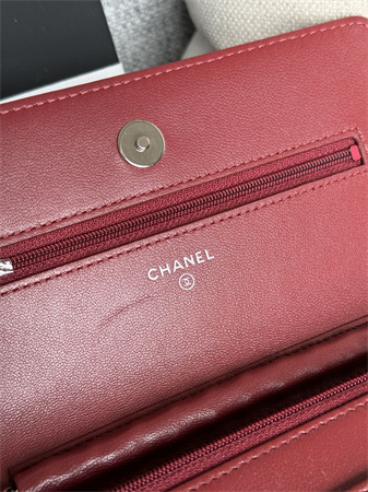 Chanel Wallet On Chain Lambskin Silver Tone Metal Burgundy AP0250