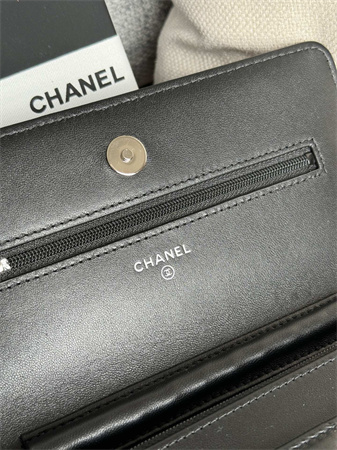 Chanel Wallet On Chain Lambskin Silver Tone Metal Black AP0250