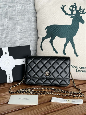 Chanel Wallet On Chain Lambskin Gold Tone Metal Black AP0250