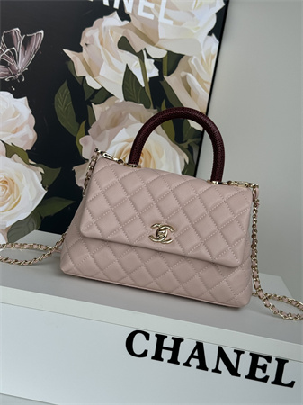 Chanel Small Coco Handle Bag Grained Calfskin Lt Gold Metal Pink A92990