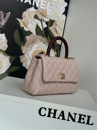 Chanel Small Coco Handle Bag Grained Calfskin Lt Gold Metal Pink A92990