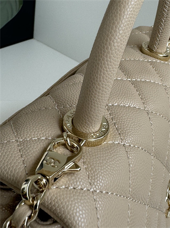 Chanel Small Coco Handle Bag Grained Calfskin Lt Gold Metal Beige A92990