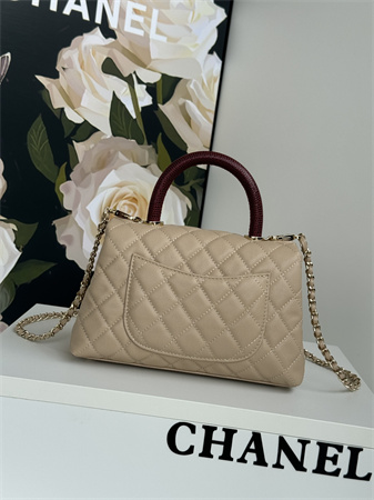 Chanel Small Coco Handle Bag Grained Calfskin Lt Gold Metal Beige A92990