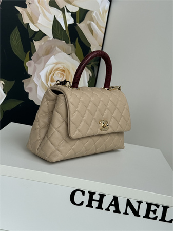 Chanel Small Coco Handle Bag Grained Calfskin Lt Gold Metal Beige A92990