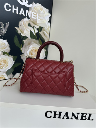 Chanel Small Coco Handle Bag Grained Calfskin Lt Gold Metal Burgundy A92990