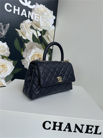 Chanel Small Coco Handle Bag Grained Calfskin Lt Gold Metal Black A92990