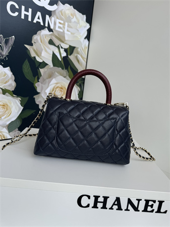 Chanel Small Coco Handle Bag Grained Calfskin Lt Gold Metal Black A92990