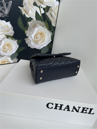 Chanel Small Coco Handle Bag Grained Calfskin Lt Gold Metal Black A92990