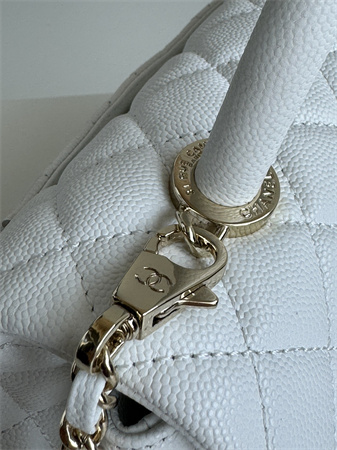 Chanel Small Coco Handle Bag Grained Calfskin Lt Gold Metal White A92990