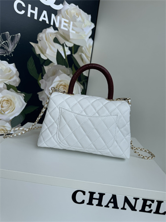 Chanel Small Coco Handle Bag Grained Calfskin Lt Gold Metal White A92990