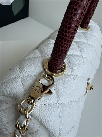 Chanel Small Coco Handle Bag Grained Calfskin Lt Gold Metal White A92990