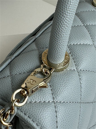 Chanel Small Coco Handle Bag Grained Calfskin Lt Gold Metal Blue A92990