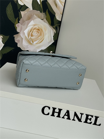 Chanel Small Coco Handle Bag Grained Calfskin Lt Gold Metal Blue A92990