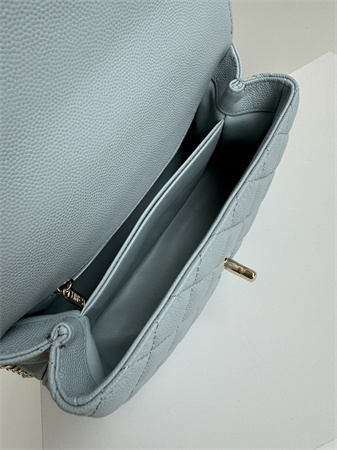 Chanel Small Coco Handle Bag Grained Calfskin Lt Gold Metal Blue A92990