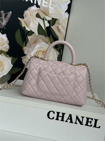 Chanel Small Coco Handle Bag Grained Calfskin Lt Gold Metal Lt Pink A92990