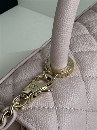 Chanel Small Coco Handle Bag Grained Calfskin Lt Gold Metal Lt Pink A92990
