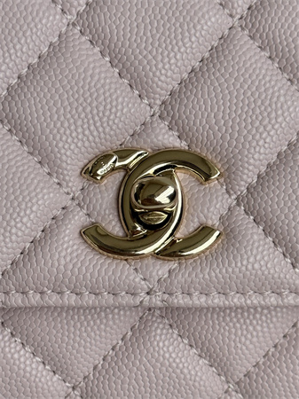 Chanel Small Coco Handle Bag Grained Calfskin Lt Gold Metal Lt Pink A92990