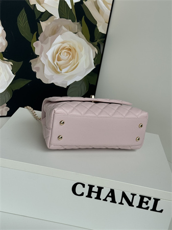 Chanel Small Coco Handle Bag Grained Calfskin Lt Gold Metal Lt Pink A92990