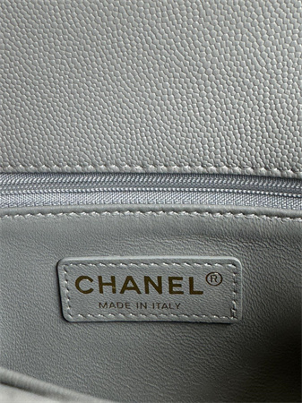 Chanel Small Coco Handle Bag Grained Calfskin Lt Gold Metal Grey A92990