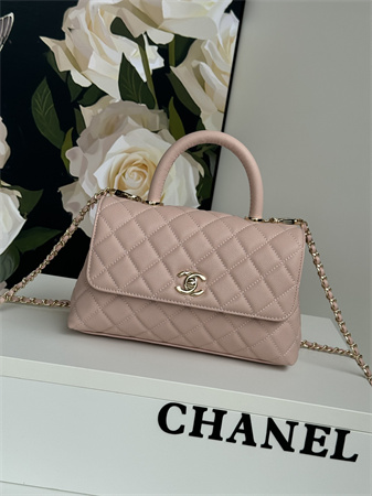 Chanel Small Coco Handle Bag Grained Calfskin Lt Gold Metal Pink A92990