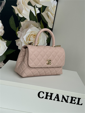 Chanel Small Coco Handle Bag Grained Calfskin Lt Gold Metal Pink A92990