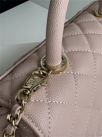 Chanel Small Coco Handle Bag Grained Calfskin Lt Gold Metal Pink A92990