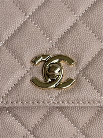 Chanel Small Coco Handle Bag Grained Calfskin Lt Gold Metal Pink A92990