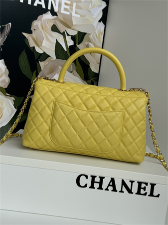 Chanel Large Coco Handle Bag Grained Calfskin Lt Gold Metal Yellow A92991