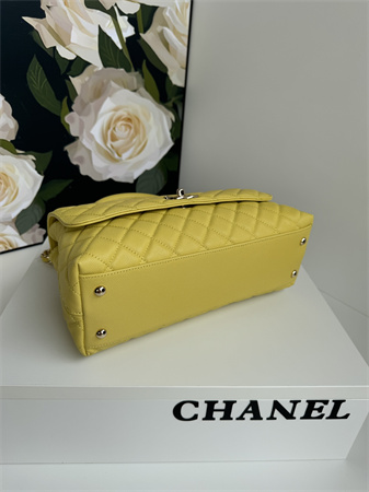 Chanel Large Coco Handle Bag Grained Calfskin Lt Gold Metal Yellow A92991