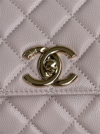 Chanel Large Coco Handle Bag Grained Calfskin Lt Gold Metal Lt Pink A92991