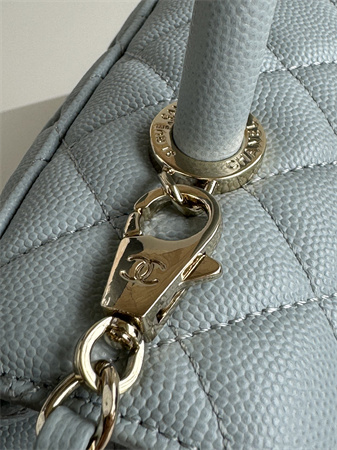 Chanel Large Coco Handle Bag Grained Calfskin Lt Gold Metal Blue A92991