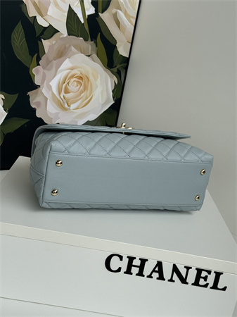 Chanel Large Coco Handle Bag Grained Calfskin Lt Gold Metal Blue A92991
