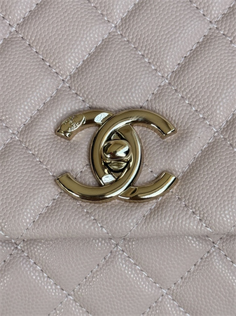 Chanel Large Coco Handle Bag Grained Calfskin Lt Gold Metal Pink A92991