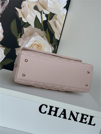 Chanel Large Coco Handle Bag Grained Calfskin Lt Gold Metal Pink A92991