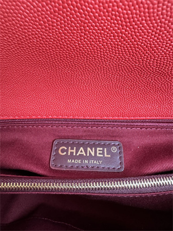Chanel Large Coco Handle Bag Grained Calfskin Lt Gold Metal Red A92991
