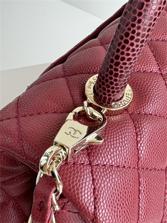 Chanel Large Coco Handle Bag Grained Calfskin Lt Gold Metal Burgundy A92991