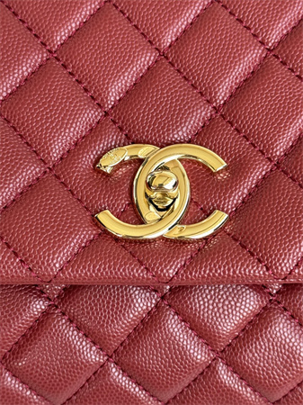 Chanel Large Coco Handle Bag Grained Calfskin Lt Gold Metal Burgundy A92991
