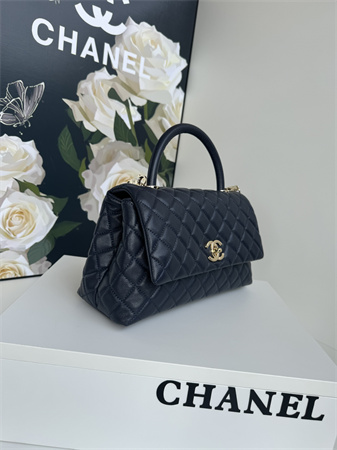 Chanel Large Coco Handle Bag Grained Calfskin Lt Gold Metal Black A92991