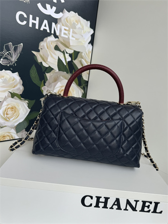 Chanel Large Coco Handle Bag Grained Calfskin Lt Gold Metal Black A92991