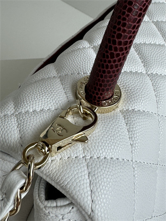 Chanel Large Coco Handle Bag Grained Calfskin Lt Gold Metal White A92991