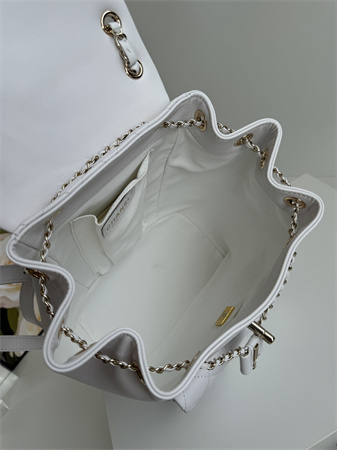 Chanel Duma Backpack Grained Calfskin Gold Tone Metal White AS3618