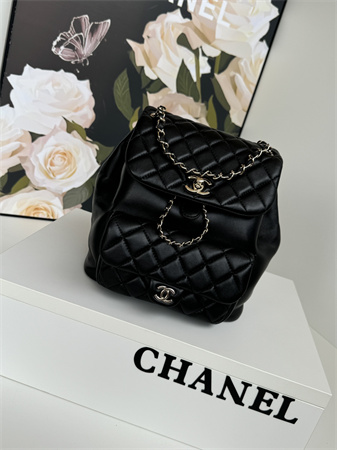 Chanel Duma Backpack Lambskin Gold Tone Metal Black AS3618
