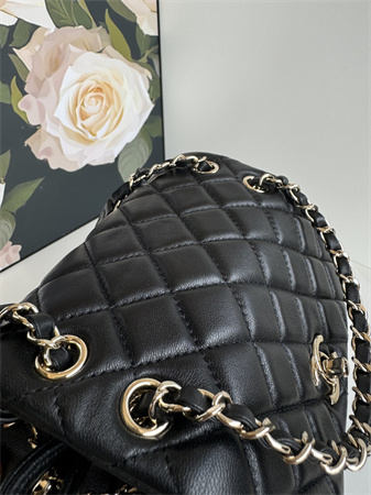 Chanel Duma Backpack Lambskin Gold Tone Metal Black AS3618