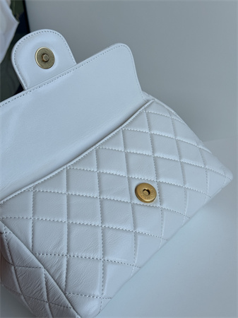 Chanel Hobo Handbag Shiny Crumpled  Calfskin Gold Tone Metal White AS4322