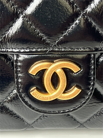 Chanel Small Hobo Handbag Shiny Crumpled Calfskin Gold Tone Metal Black AS4323